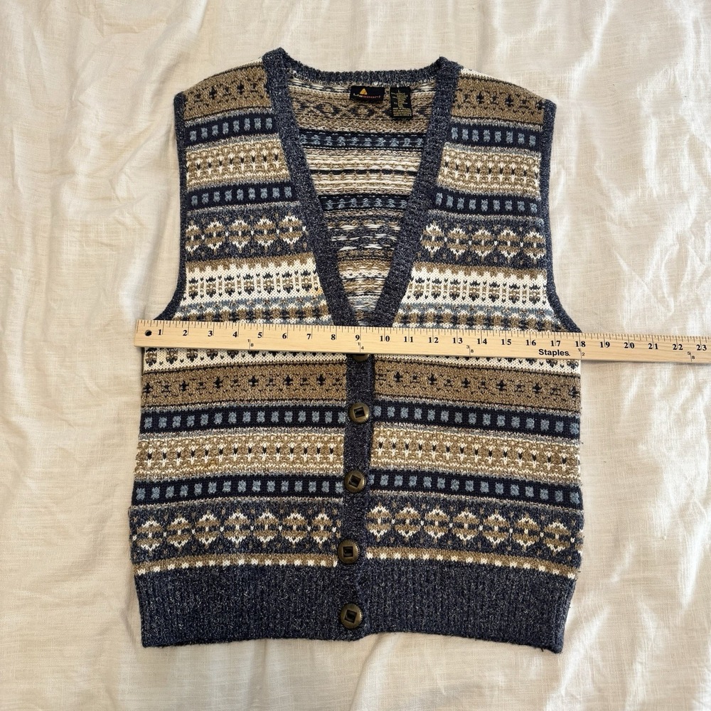 Vintage Liz Claiborne Sport Sweater‎ Vest Large Cardigan Fair Isle Grunge Aztec - Picture 3 of 6